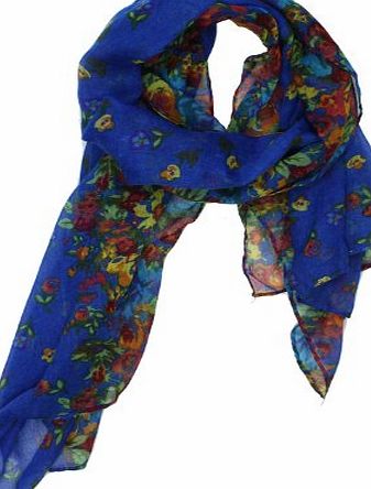TM) Fashion Women Soft Paris Yarn Long Muffler Shawl Scarf Wraps With Flower Pattern-Royal Blue With Womdee Accessory