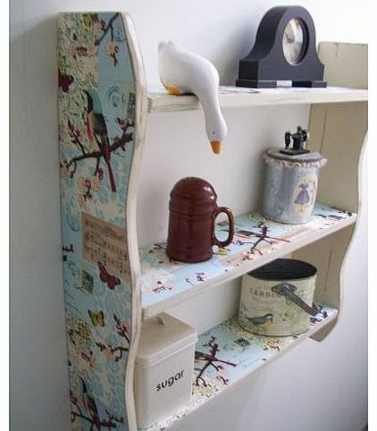 woodiquechic 70cm Vintage Shabby Chic Cream Songbird Kitchen Shelves, Bathroom Shelves, Bedroom Shelves, Shelf, Furniture, Bookcase