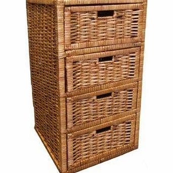 Woodluv Buff 4 Drawer Wicker Storage Unit(E01-351)