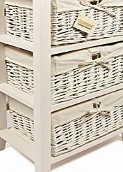  3 Drawer Wooden Storage Cabinet with Wicker Drawers/ Baskets-Bedroom/ Bathroom, White