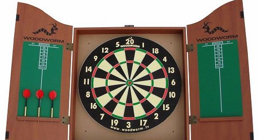 Woodworm Family Home Dart Board Set with Cabinet