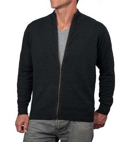Woolovers Wool Overs Mens Cashmere amp; Cotton Zip Cardigan Charcoal Extra Large