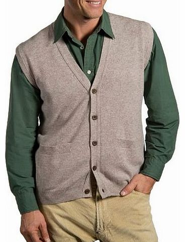 Woolovers Wool Overs Mens Lambswool V Neck Waistcoat Beige Large