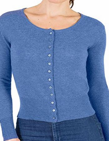Woolovers Wool Overs Womens Cashmere amp; Merino Classic Cropped Crew Cardigan Bluebell Medium