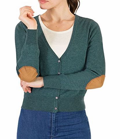 Woolovers Wool Overs Womens Cropped Elbow Patch Cardigan Sea Green Extra Large