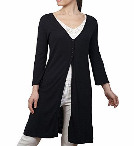 Woolovers Wool Overs Womens Silk amp; Cotton Extra Long Vee Cardigan Black Small