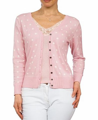Woolovers Wool Overs Womens Silk amp; Cotton Spotty Cardigan Pale Pink Large