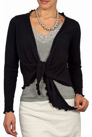 Wool Overs Womens Silk & Cotton Tie Front Cardigan Black Small