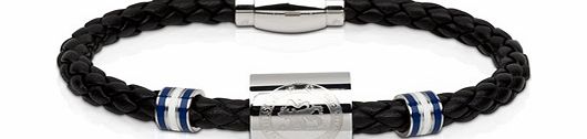 Chelsea Black Leather Crest Bracelet - Stainless