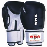 World Of Martial Arts/W.M.A Boxing Glove Artificial Lthr Blk/White Palm Padded Long Cuff 12oz
