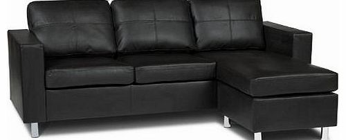 3 Seater Corner Sofa - Reversible Chaise - Versatile LH or RH orientation - Faux Leather - Black