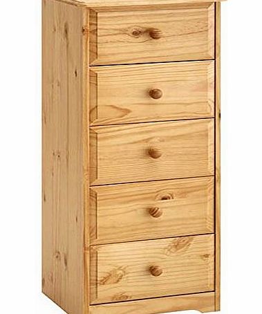 WorldStores Balmoral 5 Drawer Narrow Chest of Drawers - Tall Bedroom Furniture Storage Tallboy - Traditional Pine Chest of Drawers - Narrow 5 Drawers Chest of Drawers - Honey Finish