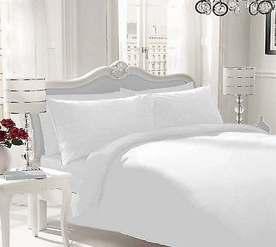 WOT NON IRON Luxury Parcale Plain Dyed Duvet Cover amp; 2 Pillow Cases Bed Set (White, Single)