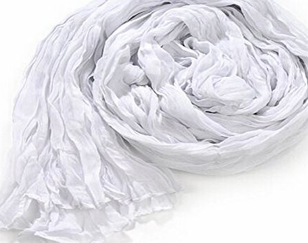 WOW New Fashion Ladies Womens Candy Color Cotton Pleated Long Scarf Wraps Shawl Soft Scarves (White)