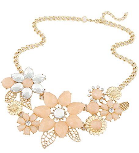 Womens Fashion Flower Diamond Pendant Statement Chunky Chain Collar Choker Necklace (Pink)