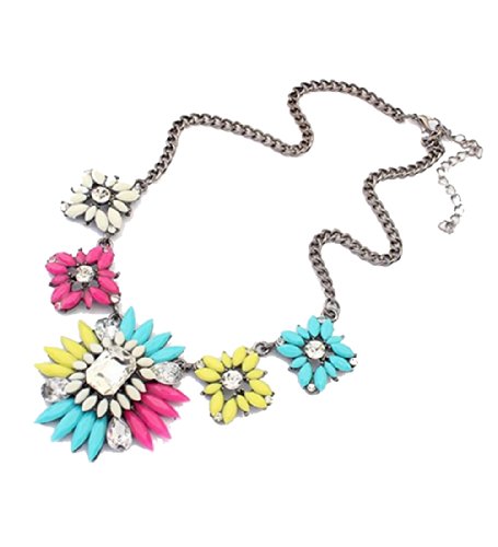 Womens Vintage Fashion Bohemian Flower Crystal Pendnats Chunky Chain Collar Choker Statement Necklace (Multiple Color)