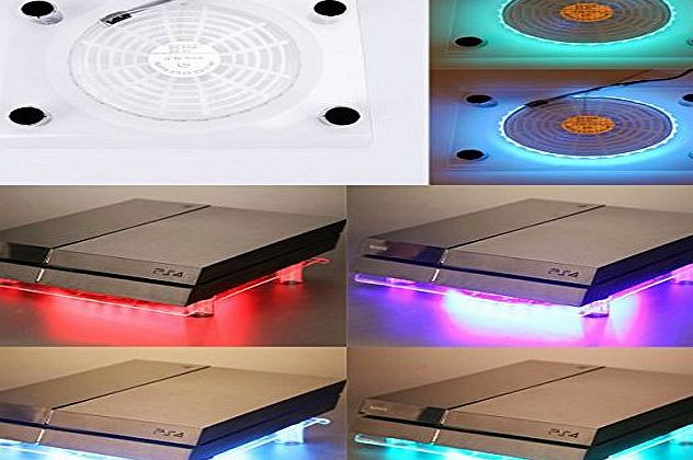 WOWLED - USB RGB LED Design Cooler Cooling Transparent Fan Pad Stand with Mini Controller for PS4 Playstation Laptop PC