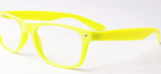 WSUK Clear Lens Wayfarer Style Fancy Dress Glasses - Geek Nerd Outfit Accessory (Yellow)