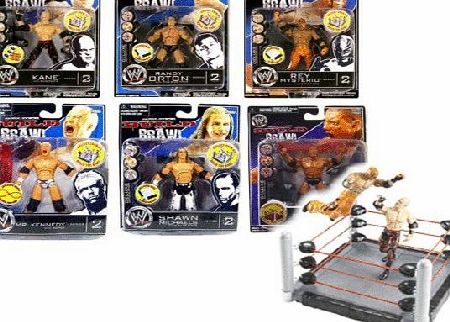 WWF WWE Wrestling Build N Brawl 3.75`` figure set of 6 with Buildable Ring