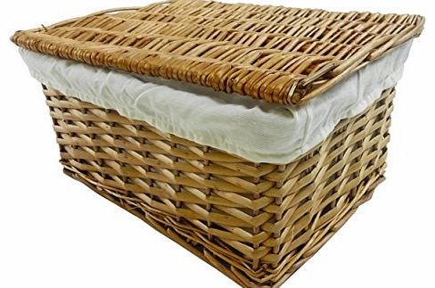 www.topfurnishing.co.uk Black White Grey Lidded Wicker Storage Toy box Empty Xmas Hamper Basket Lining 30x20x11.5cm [Small,Pine]