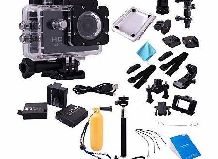 Full HD Helmet Waterproof 1.5`` LCD Car Outdoor Sports DVR FHD 1080P 12MP Sports Action Digital Camera Camcorder + Accessories Super Kit + 3X Extra Battery Black LF557