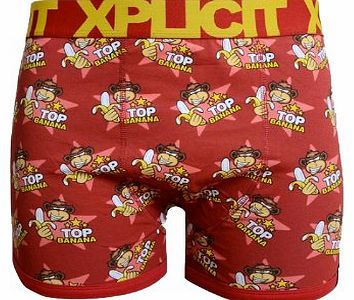 Topstar Mens Top Banana Pattern Boxer Shorts Trunks Underwear (Large, Blood Red)