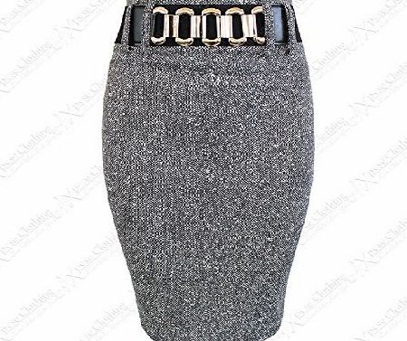 Xpose New Ladies Grey Tweed Look Blazer Pencil Midi Skirt Womens Jacket Top Belt Suit