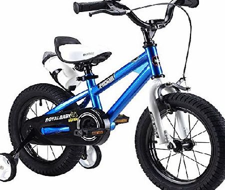 U BABY 12`` INCHES FREESTYLE BMX KIDS BIKE IN COLOUR RED GREEN BLUE AND WHITE + free heavy duty adjustable removable stabilisers+ free sports drink bottle and holder (12blue)