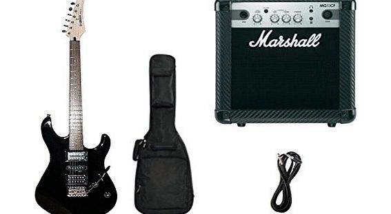 TG121U Black Electric Guitar amp; Marshall MG10CF Guitar Amplifier Beginners Package Deal Including Gigbag amp; Guitar Lead