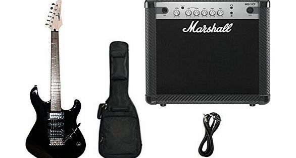 TG121U Black Electric Guitar & Marshall MG15CF Guitar Amplifier Beginners Package Deal Including Gigbag & Guitar Lead