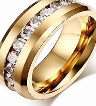 Yc Top Fashion Wedding Rings Stainless Steel Cubic Zirconia Gold Plated 8mm Men Ring Size P 1/2 UK