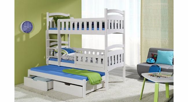 Ye Perfect Choice DOMINIC 3 Children Triple Bunk Bed - Pine Wood - 22 Colours - 2 Sizes - 4 Types of Mattresses (UK Standard 199cm x 94cm x 175cm)
