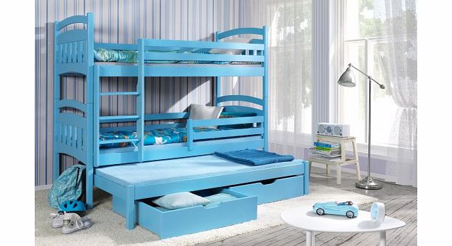 Ye Perfect Choice JACOB 3 Children Triple Bunk Bed - Pine Wood - 22 Colours - 2 Sizes - 4 Types of Mattresses (UK Standard 199cm x 94cm x 175cm)