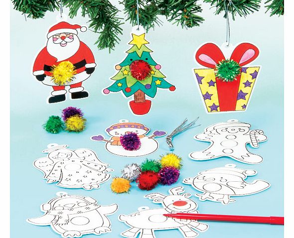 Christmas Colour-in Pom Pom Decorations - Pack