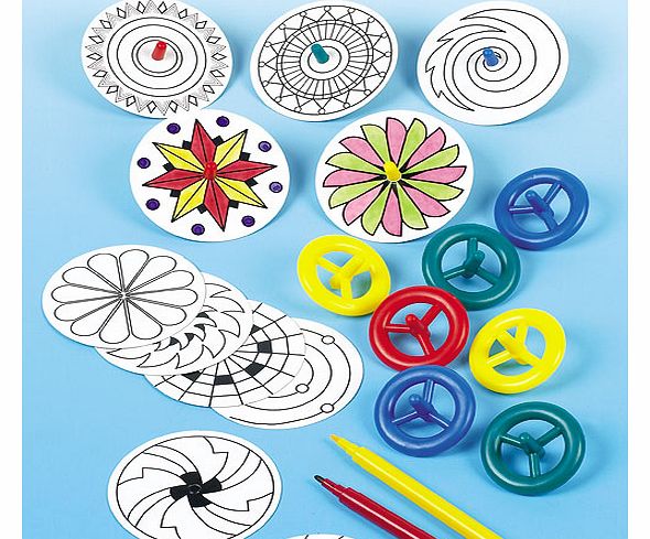 Yellow Moon Colour-in Spinning Tops - Pack of 12