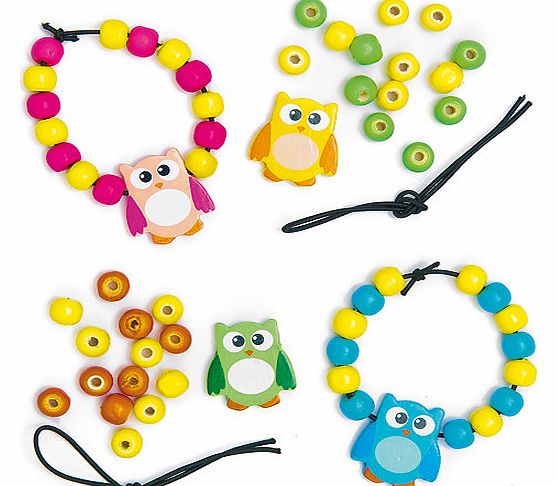 Yellow Moon Owl Bead Bracelet Kits - Pack of 4