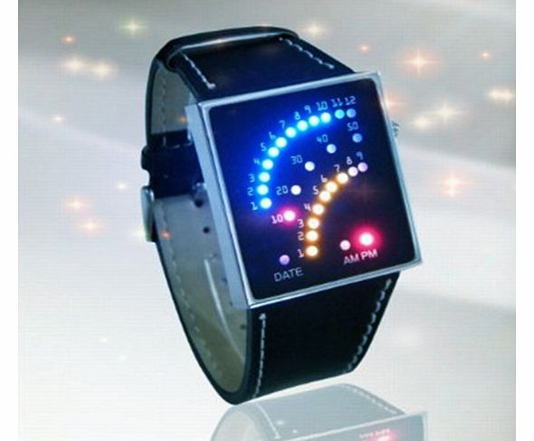 YHY(TM) Futuristic Japanese Style Spark Multicolor LED Watch with Black Strap ,Colourful Arcs of 29 individual LEDs,Ideal For Christmas