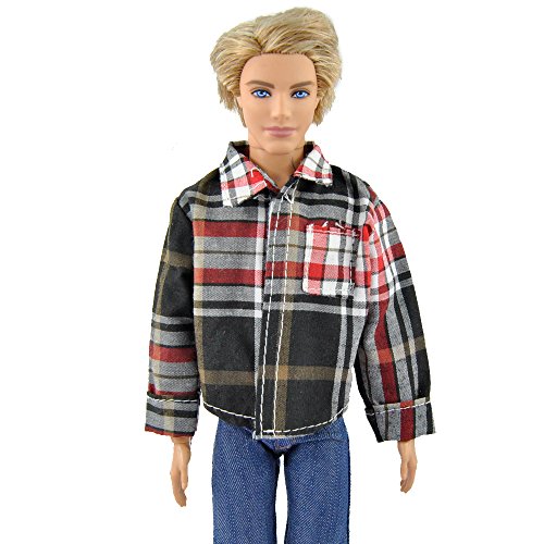 Handmade Plaid Jacket Denim Pants Casual Wears Outfit For Ken Barbie Doll