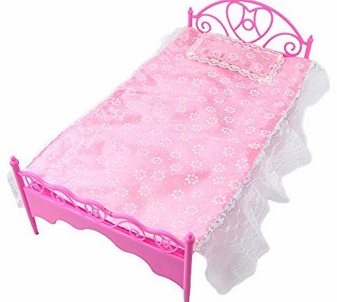 Yiding Pink Mini Bed With Pillow for Barbie Dolls Dollhouse Bedroom Furniture #1