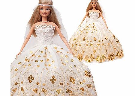 Yiding Sleeveless Fur Capelet and Princess Wedding Party Dress Clothes for Barbie Doll