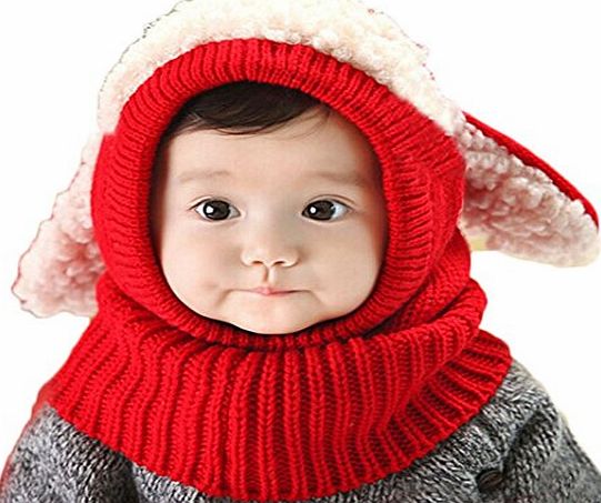 Yistu Hood Scarf Caps Set, Yistu Cute Ear Winter Warm Unisex Baby Hats Knitted Hat (Red)