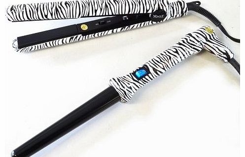 Yogi Gift Pack Zebra Hair Straightener and Wand Set Black/ White