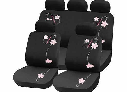 YooBox TRUYOO LEISURE 9PC Universal Racing Style Car Seat Cover Protector Set Y33035 - Pink Flower