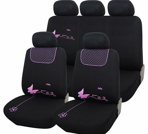 YooBox TRUYOO LEISURE 9PC Universal Racing Style Car Seat Cover Set Y33818 - Pink Butterfly