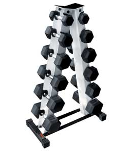 York A Frame Rack with 6 Pairs of Rubber Hex Dumbbells