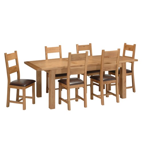 York Oak Large Dining Set with 6 Leather Seat
