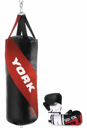 York Punch Bag and Body Power PU Bag Gloves (Medium