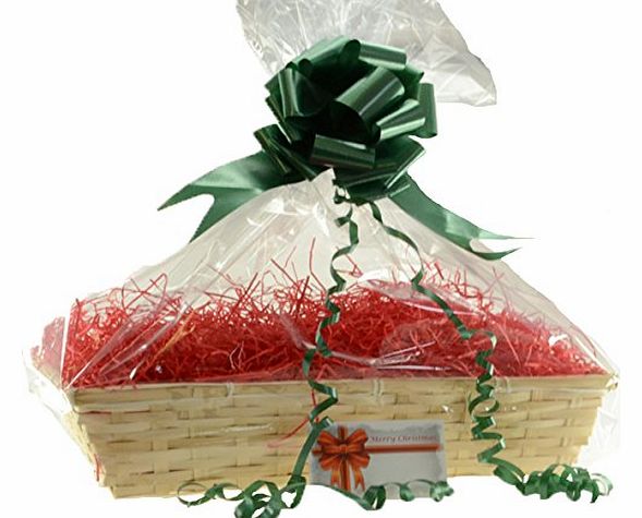Christmas Basket, Beale Large, Red Shred, Green Bow, Christmas greeting Card,cellophane bag, DIY Hamper Kit, storage basket,