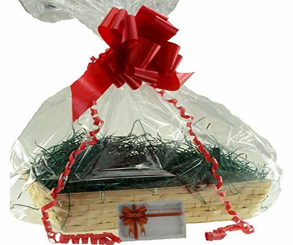 Christmas Gift Basket-The Medium Beale, Green Shred,Red Bow,Christmas Greetings Card, cellophane basket bag, DIY Hamper Kit