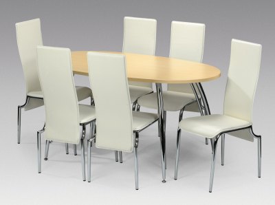 Sophie Faux Leather, Beech and Chrome Dining Set